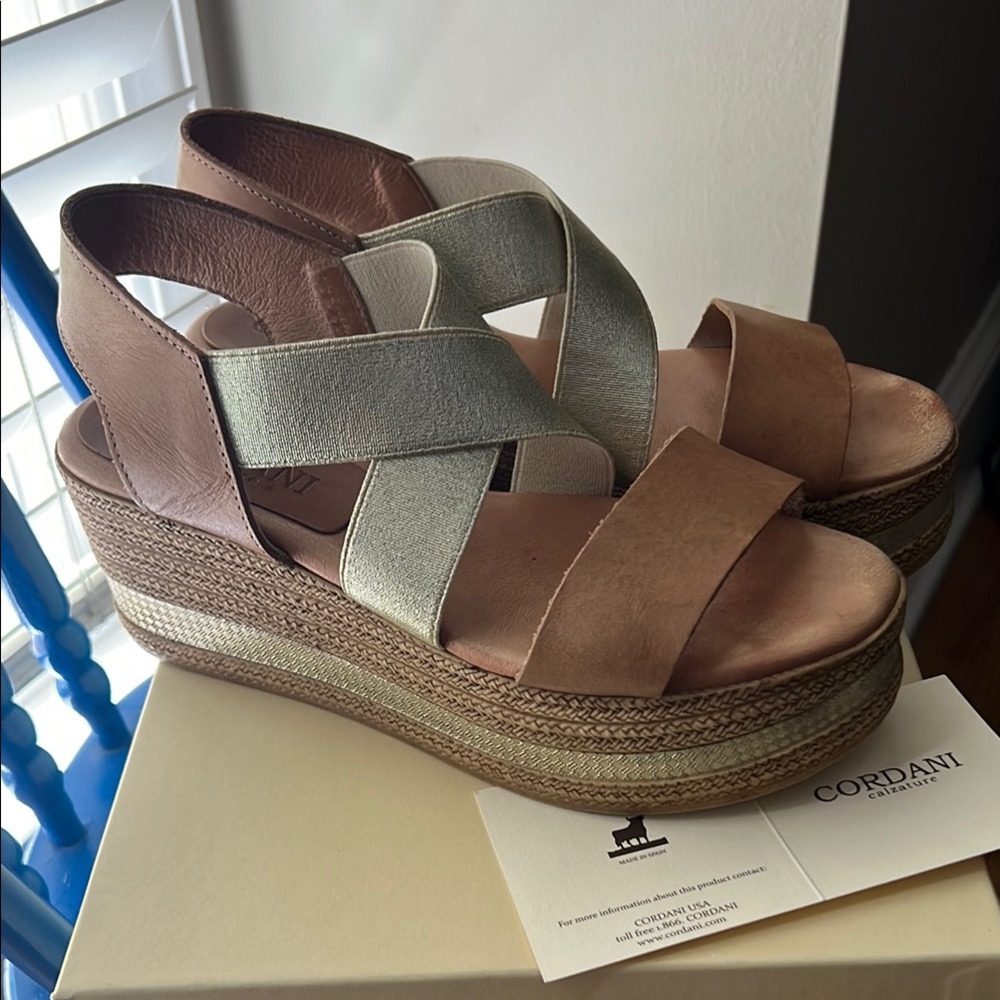 Cordani Barnaby Platform Strappy Sandal in Sand/Platino Size 38 (7.5 US)